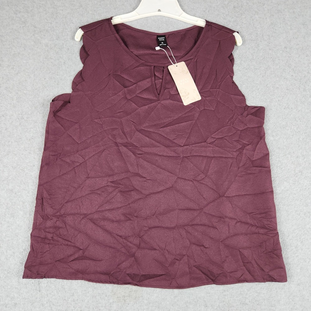Emery Rose Tank Top Womens XL Burgundy Keyhole Neck Summer Scalloped Sleeveless